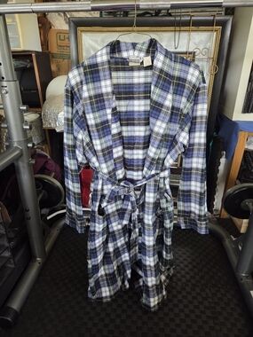 L.L. Bean Navy, White and Green Plaid Flannel Shirt